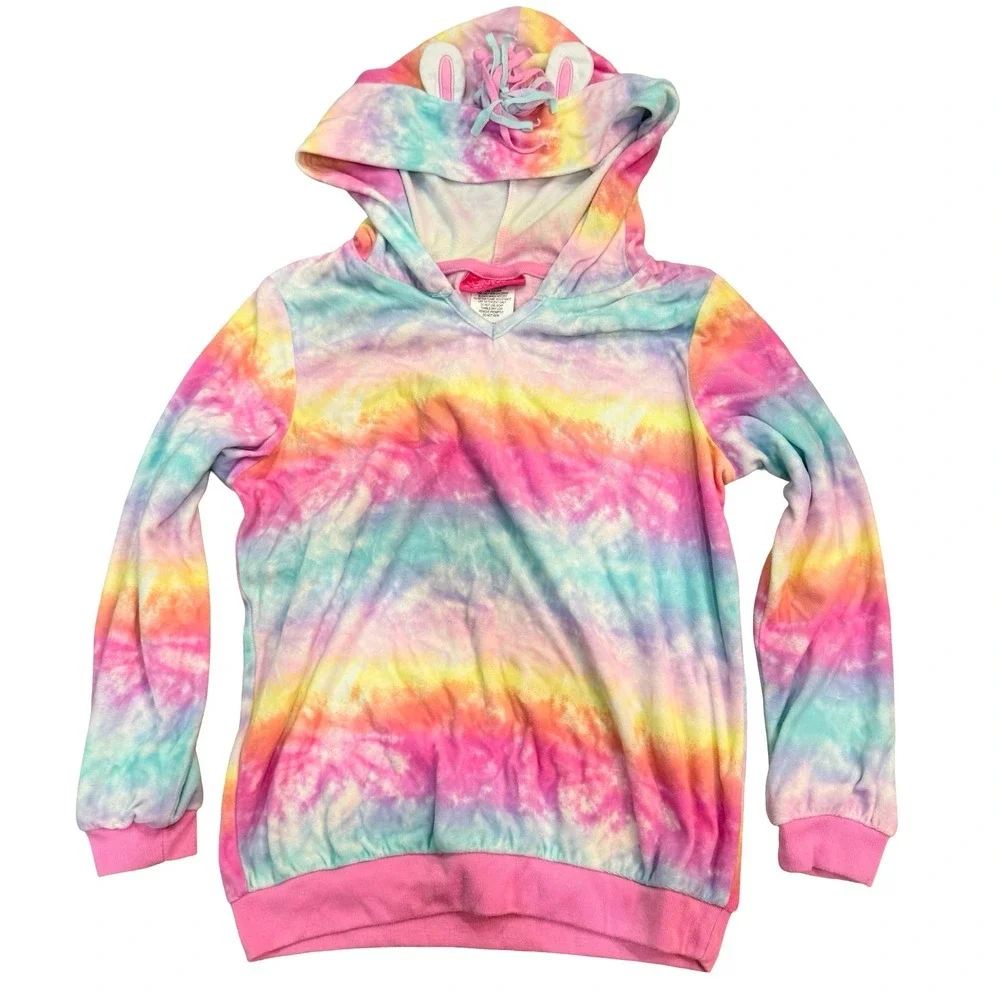 Saint Eve Hoodie Rainbow Tie Dye Unicorn Ears Horn Kids Size S 7/8